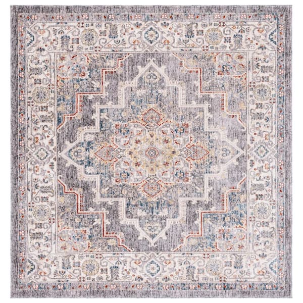 Olympia 6 ft. x 6 ft. Dark Gray/Beige Ornate Medallion Square Area Rug