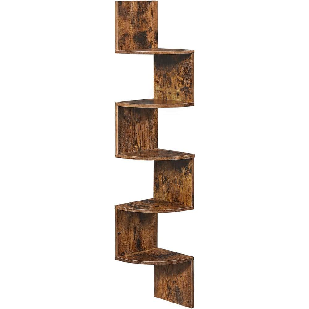 7.9 in. W x 7.9 in. D Rustic Brown 5-Tier Corner Shelf Decorative Wall Shel