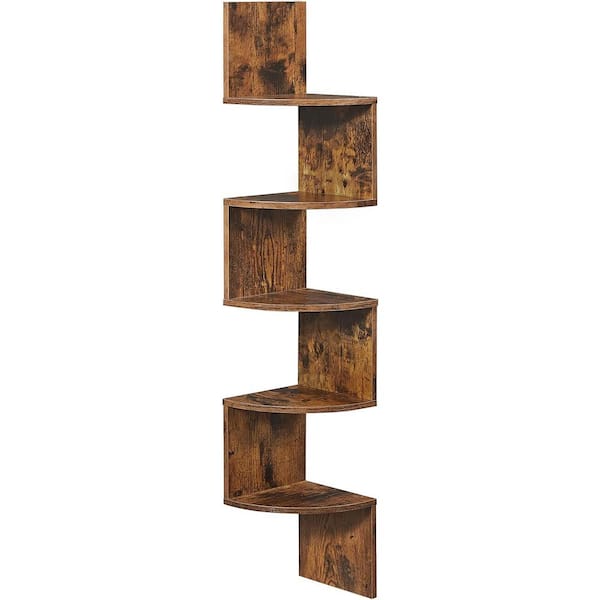 Unbranded 7.9 in. W x 7.9 in. D Rustic Brown 5-Tier Corner Shelf Decorative Wall Shelf