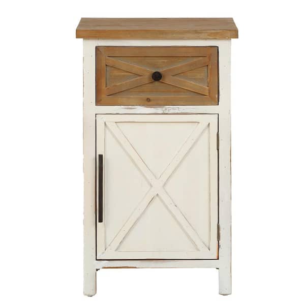 LuxenHome 31.5 in Rustic Distressed White Wood Accent End Table