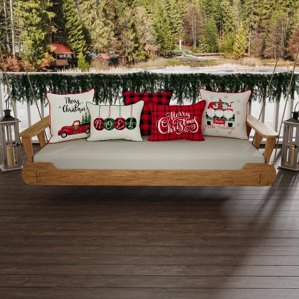 Gnome for the Holidays Red and White Reversible Outdoor Throw Pillow