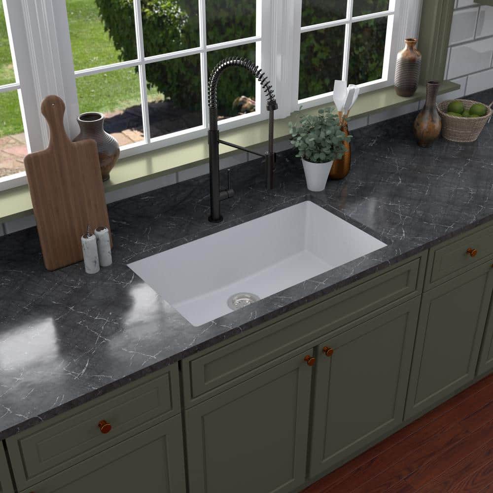White Quartz 32'' Large Single Bowl Undermount Kitchen Sink