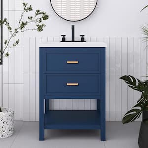 24 in. W x 18 in. D x 34 in. H Single Sink Freestanding Bath Vanity in Blue with White Cultured Marble Top