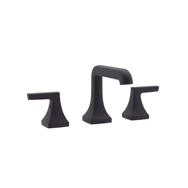 Oak 8 in. Widespread Double Handle Bathroom Faucet with Push Pop Drain Assembly in Matte Black (1.0 GPM)
