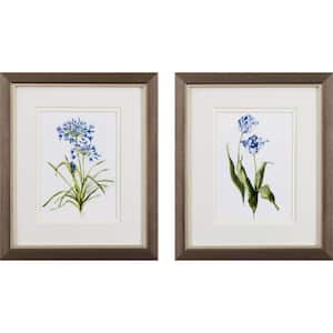 11 X 9 in. Watercolor Wooden Dark Blue Flowers Wall Art (Set of 2)