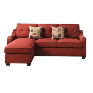 31 in. Slope Arm 1-Piece Fabric L Shaped Sectional Sofa in Red with with 2-Pillows