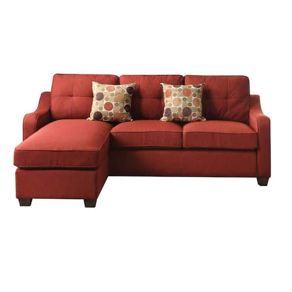 Benjara 31 in. Slope Arm 1-Piece Fabric L Shaped Sectional Sofa in Red with with 2-Pillows