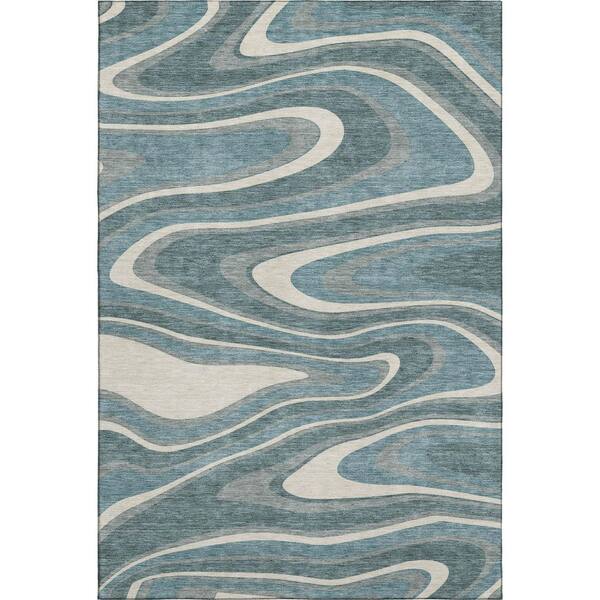 Mayfield Premium Machine Washable Abstract AMF2493 Teal 10 ft. x 14 ft. Area Rug