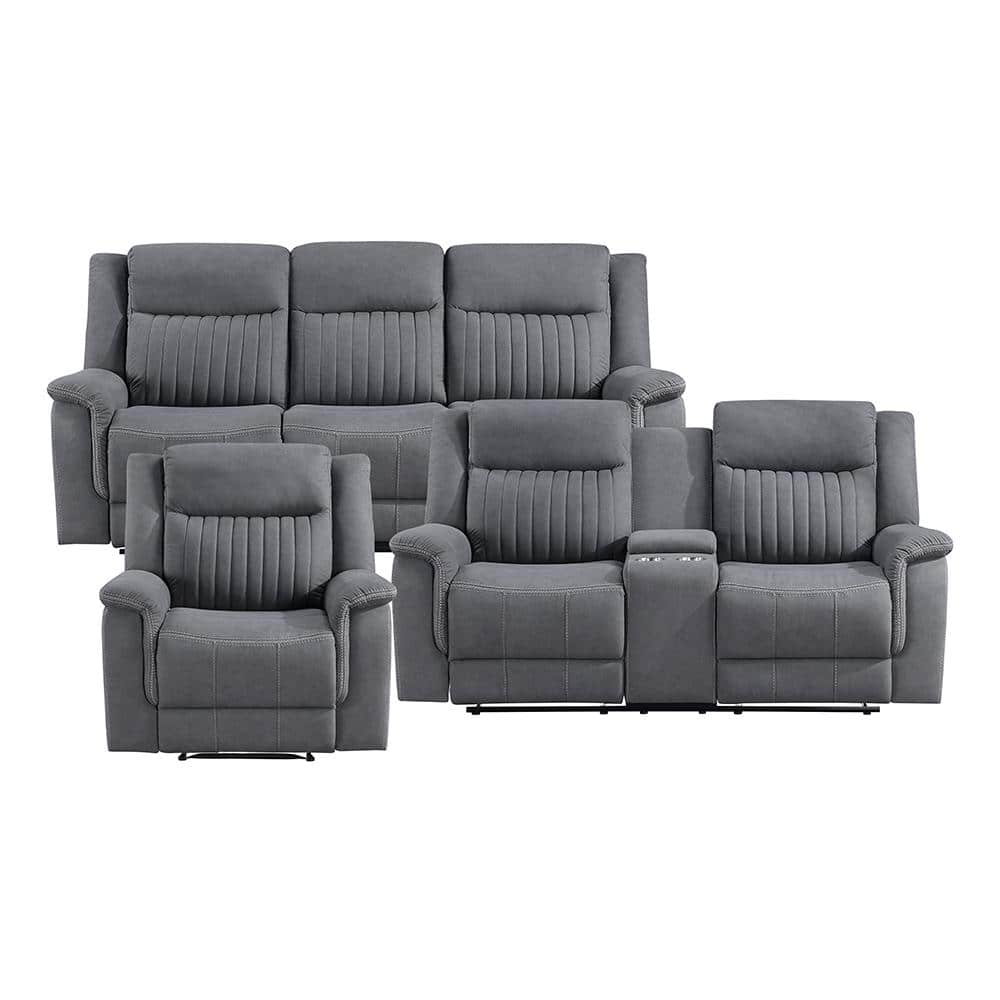Gabi 86 in. W. Pillow Top Arm Microfiber Rectangle 3-Piece Manual Reclining