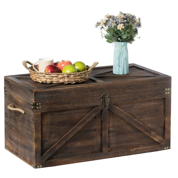 Vintiquewise Brown Large Wooden Lockable Trunk Farmhouse Style Rustic  Design Lined Storage Chest with Rope Handles QI003797L - The Home Depot