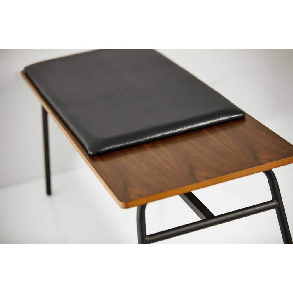 Walnut and Black Metal Upholstered Storage Bench