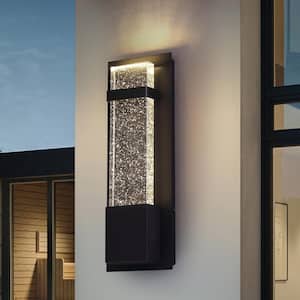 13.8 in. 11-Watt Black Outdoor LED Wall Sconce Light with Clear Bubble Glass