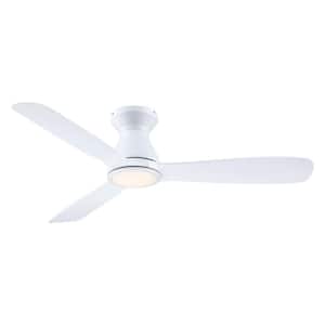 52 in. Indoor White Flush Mount Ceiling Fan with Warm White Integrated LED, DC Reversible Motor, 6-speeds Remote