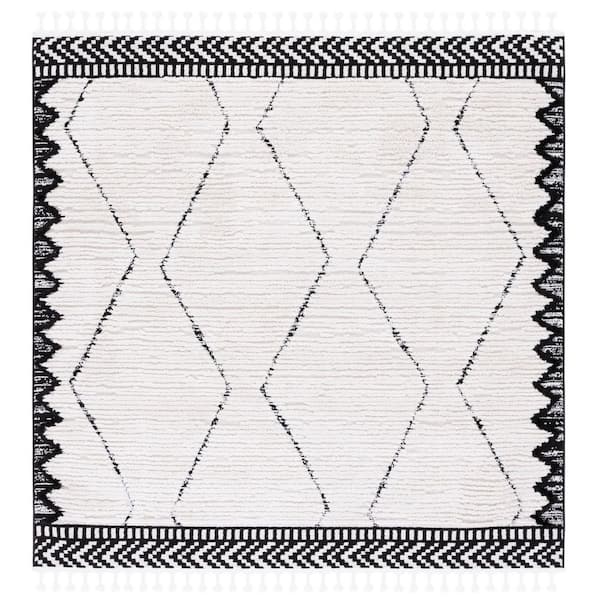 Marrakesh 7 ft. x 7 ft. Ivory/Anthracite Chevron High-Low Square Area Rug