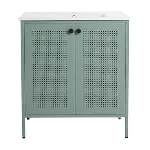 30 in. W x 18.3 in. D x 33.4 in. H Freestanding 1-Sink Bathroom Vanity with White Ceramic Top in Mint Green