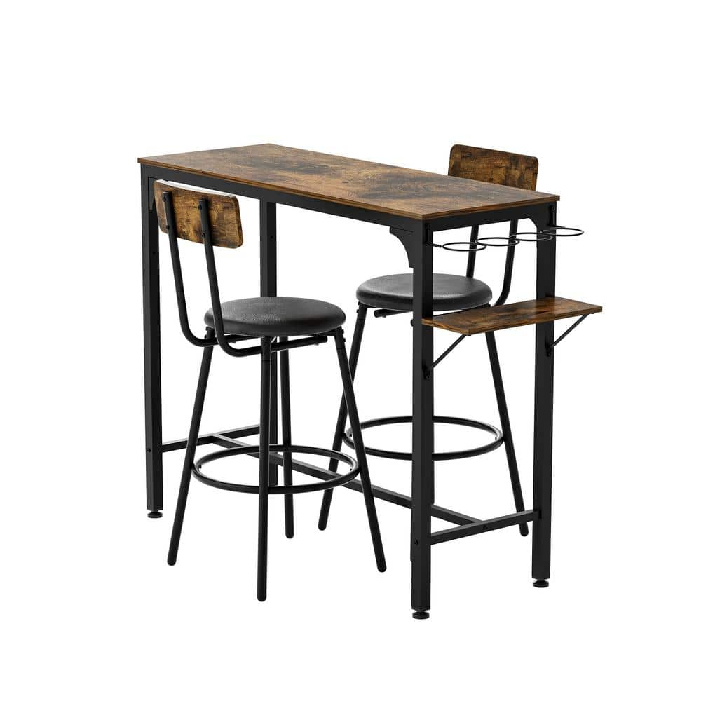 3-piece Metal Outdoor Bistro Set With Wood Top Metal Base Side Table 