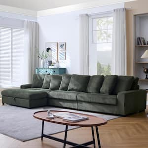 146 in. 4-Piece Ultra-Plush Corduroy L-Shape Sectional Sofa W/ Lounge Chaise Ottoman for Living Room Apartment in Green