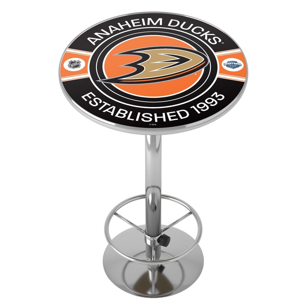 Anaheim Ducks Patch 27 in. Chrome Round Table Top with Adjustable Foot Rest