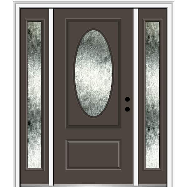 MMI Door 60 in. x 80 in. Left-Hand Inswing Rain Glass Brown Fiberglass Prehung Front Door on 4-9/16 in. Frame