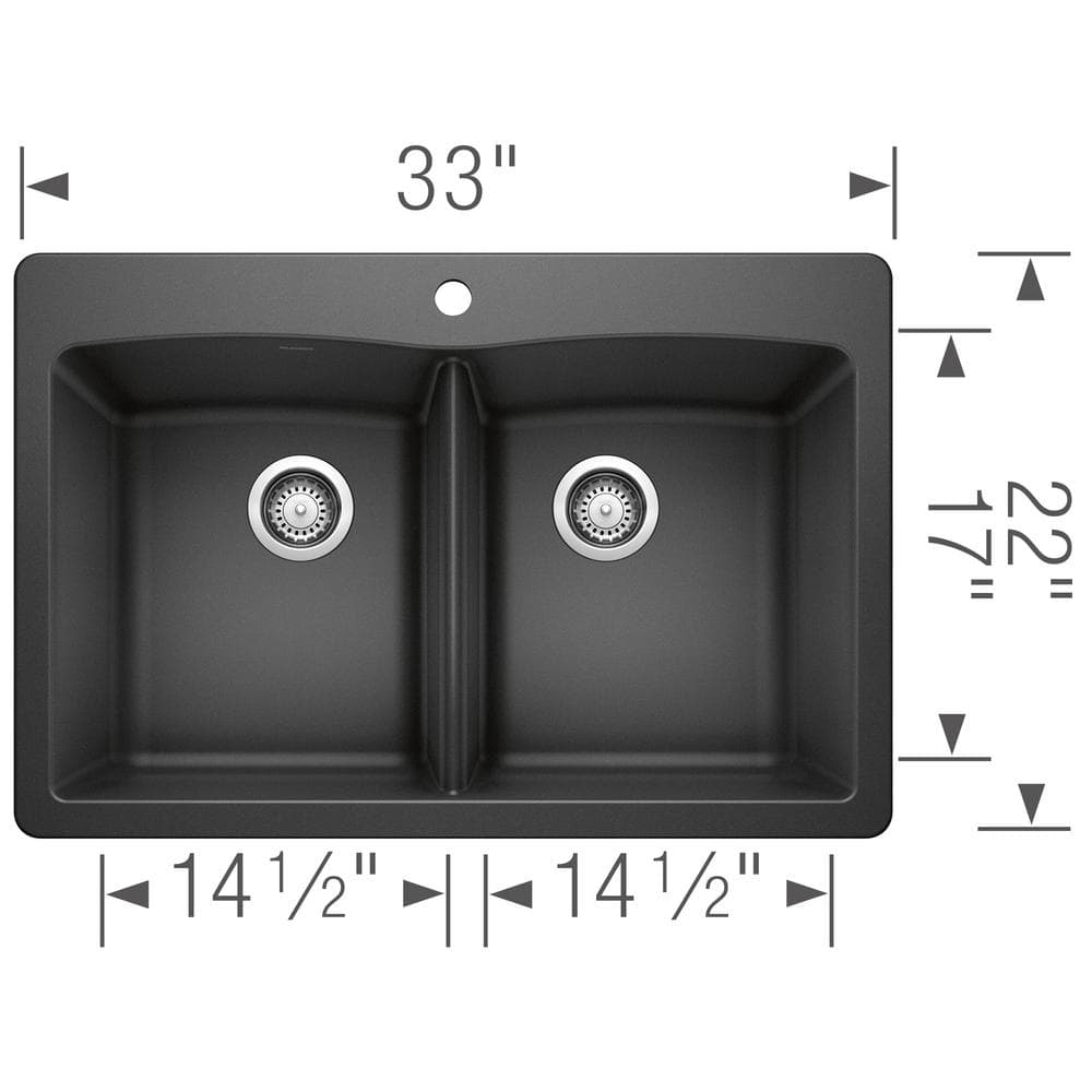 Anthracite Granite Composite 33" Dual Mount Double Bowl Kitchen Sink
