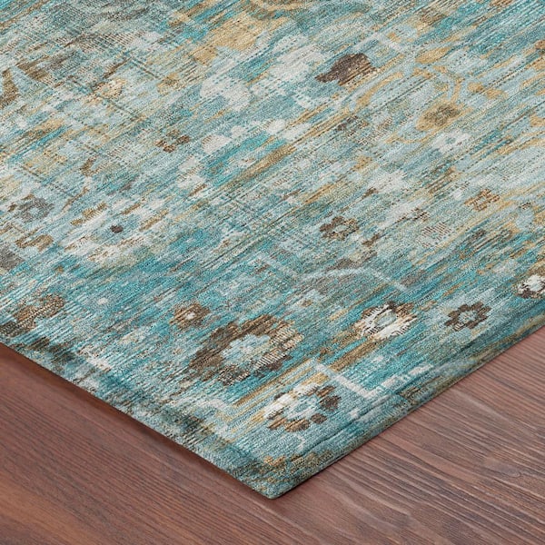 Chantille Machine Washable Indoor/Outdoor Abstract ACN2782 Teal 2 ft. x 7 ft. Runner Rug
