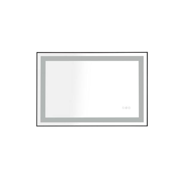 Unbranded 36 in. W x 24 in. H Large Rectangular Framed Lighted Surface Wall Mount Mirror Bathroom Vanity Mirror in Matte Black