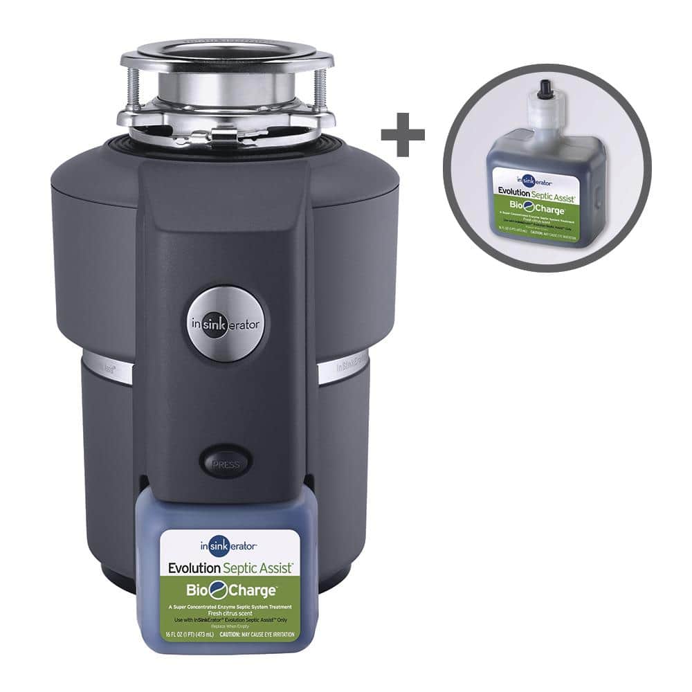 Evolution Septic Assist Quiet Series 3/4 HP Continuous Feed Garbage Disposal with 2-Pack Bio-Charge Cartridge