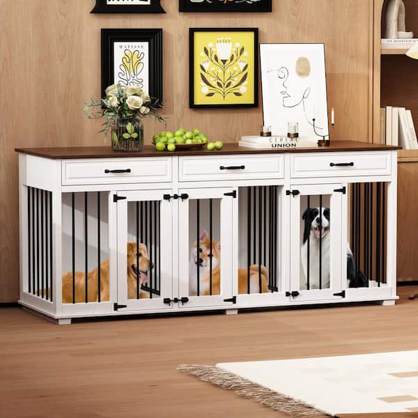 FUFU&GAGA 94.5 in. Super Large Wooden Dog House for Extra Large Dogs Indoor XXXL Large Dog Pens Furniture with 3-Drawers & Divider