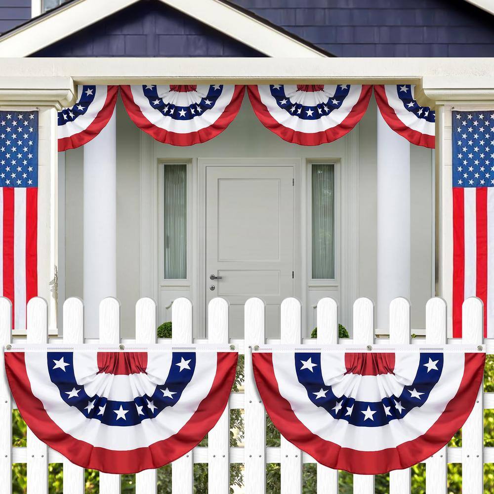 4 Pack 1.5x3Ft American Patriotic Polyester Pleated Fan Flags