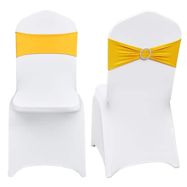 50 Piece Stretch Spandex Folding Chair Covers, Universal Fitted Chair Cover with Chair Sashes (Set Gold and White)