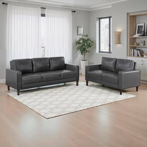 Lazzara Apollo 77 in. W Square Arm Faux Leather Rectangle 2-Piece