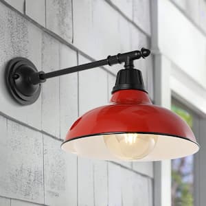 Wallace 12.25 in. Red 1-Light Farmhouse Industrial Indoor/Outdoor Iron LED Victorian Arm Outdoor Sconce