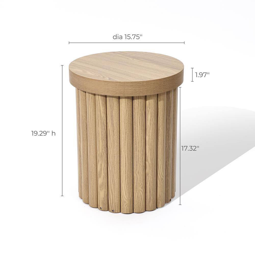 Oak Fluted Round Side Table with Drum Design
