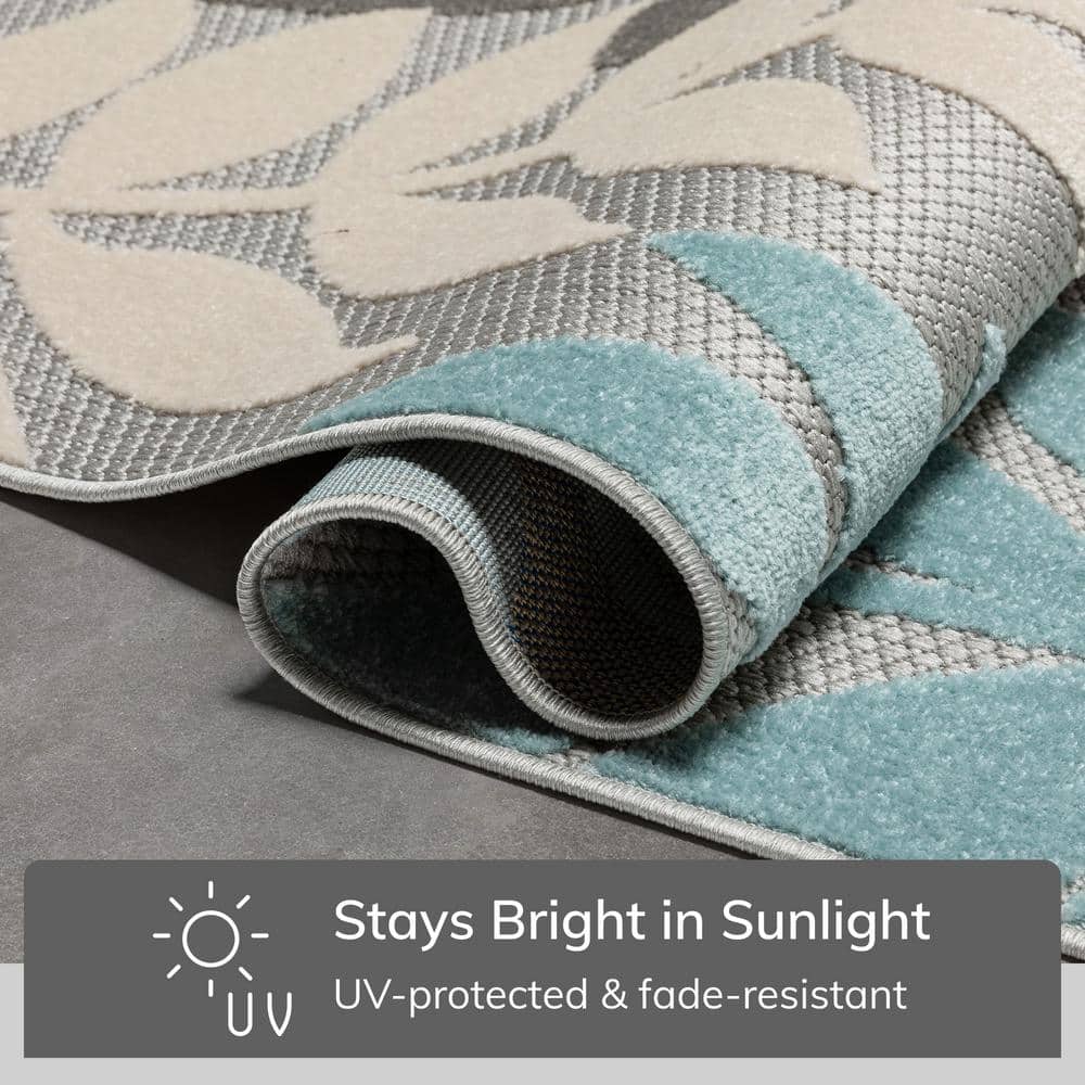 Dorado Mariah Gray Floral High-Low Texture Indoor/Outdoor Runner Rug