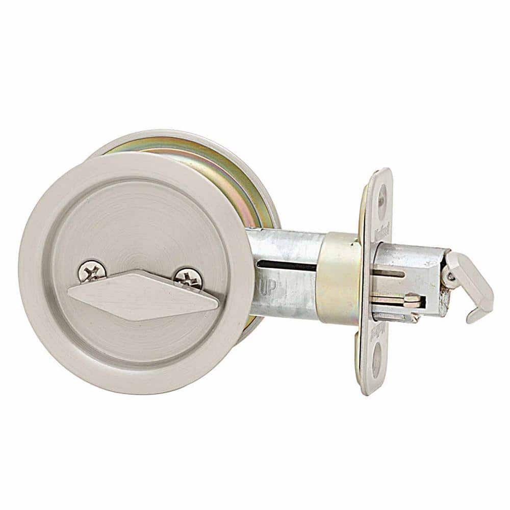 UPC 042049728651 product image for Round Satin Nickel Bed/Bath Pocket Door Lock with Lock | upcitemdb.com