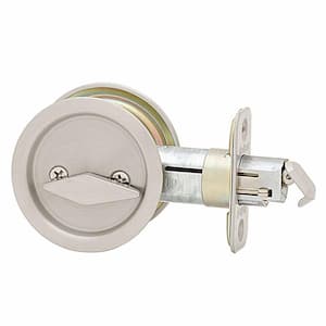 Round Satin Nickel Bed/Bath Pocket Door Lock with Lock