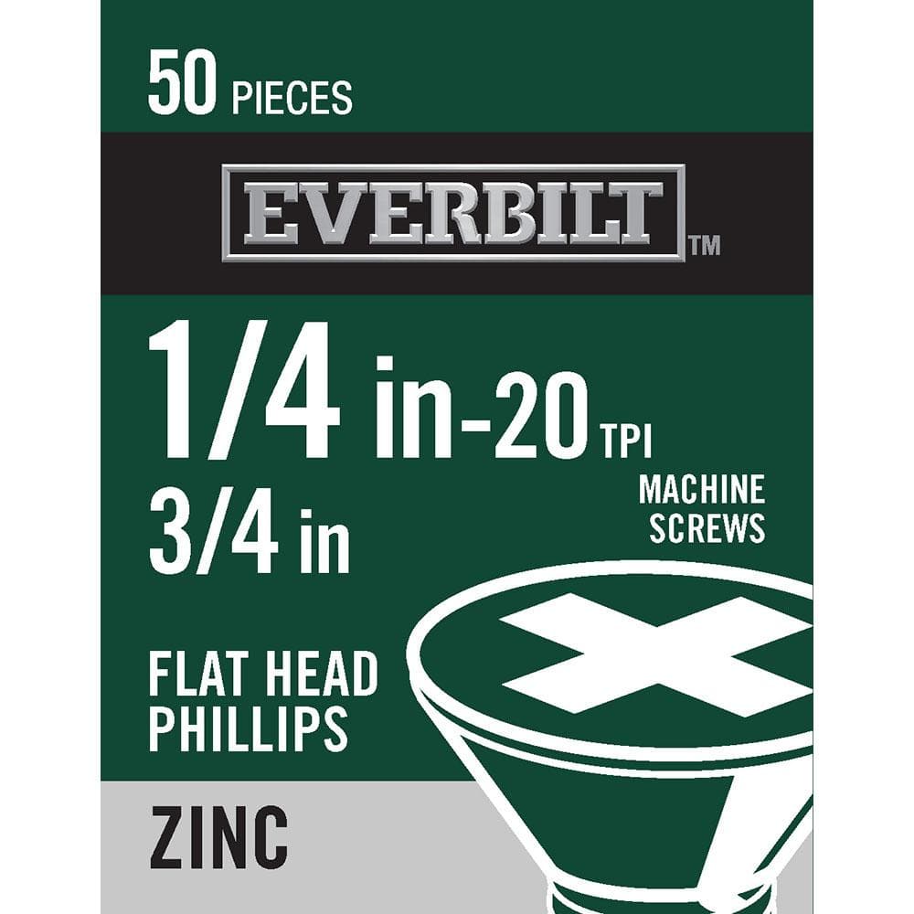 Everbilt 1/4 in.-20 x 3/4 in. Phillips Flat Head Zinc Plated Machine Screw  (50-Pack) 802212 - The Home Depot