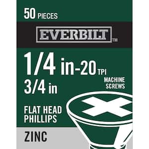 1/4 in.-20 x 3/4 in. Phillips Flat Head Zinc Plated Machine Screw (50-Pack)