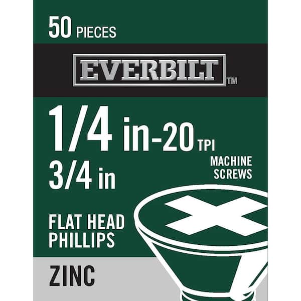 Everbilt 1/4 in.-20 x 3/4 in. Phillips Flat Head Zinc Plated Machine Screw (50-Pack)