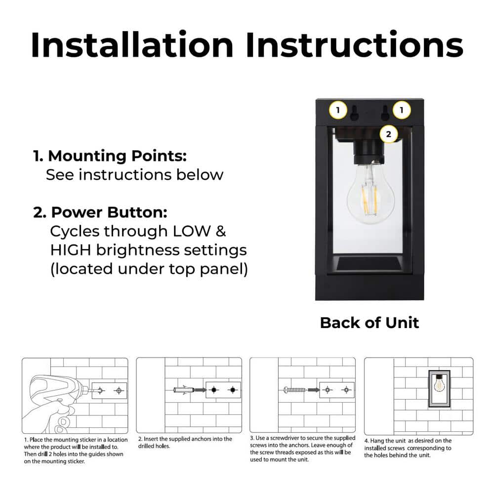 Black Aluminum Solar-Powered Outdoor LED Wall Sconce