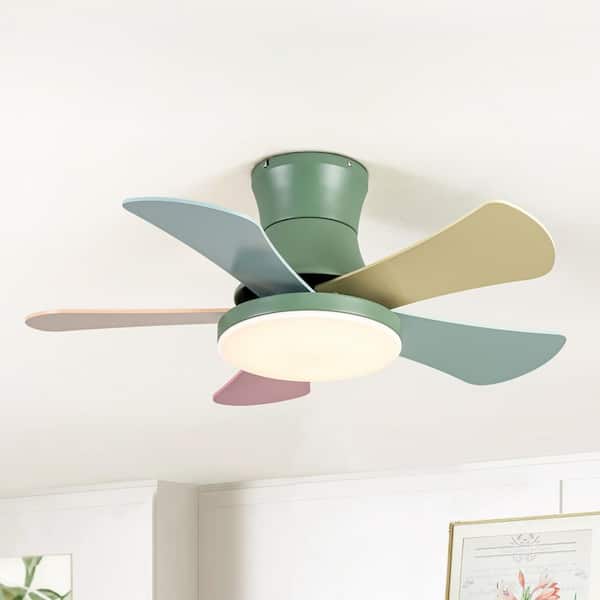 Zephyra 36.2 in. Green and Colorful Flush Mount Modern Standard Ceiling Fan Light with Integrated LED and Remote