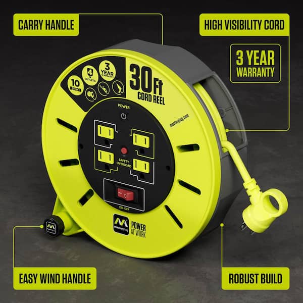 Masterplug Cassette Reel 30 ft. 16 AWG/3 10 Amp Extension Cord