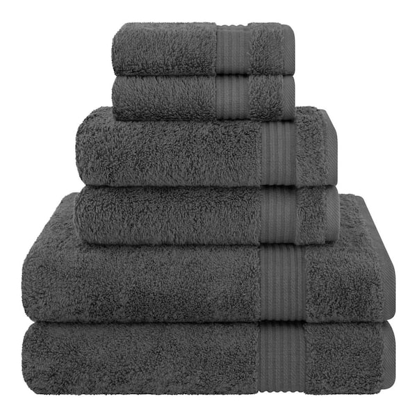 American Soft Linen Premium Quality 100% Cotton 6-PieceBath Towel Set, Dark Gray