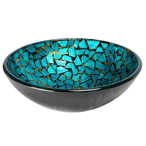 Mosaic Glass Round Vessel Sink in Blue and Gold