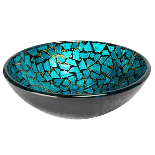 Eden Bath Mosaic Glass Round Vessel Sink in Blue and Gold