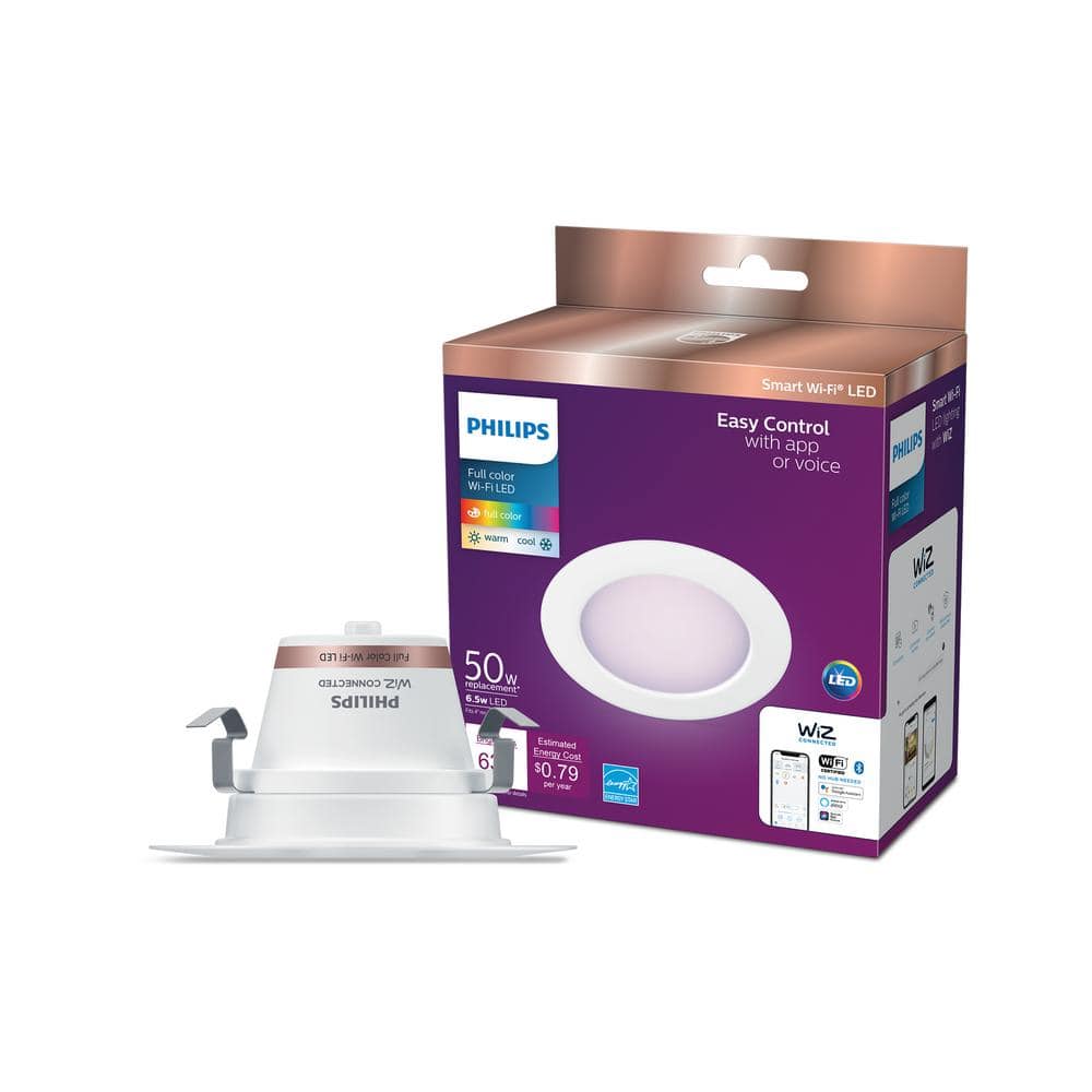 Philips 4 in. LED Color Changing 50-Watt Equivalent Wi-Fi Smart Recessed  Light Kit Powered by WiZ with Bluetooth (1-Pack) 562769 - The Home Depot