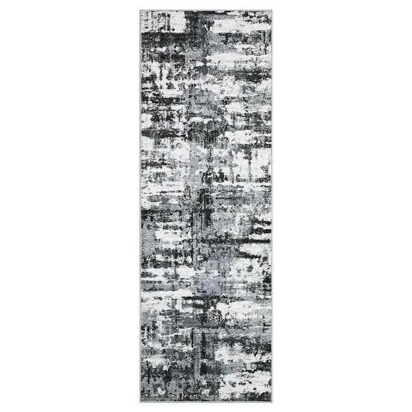 Area Rug Low Pile Soft Thin Carpet Washable for Bedroom Living Room Laundry Office Gray Black 2 ft. x 6 ft.  Area Rug