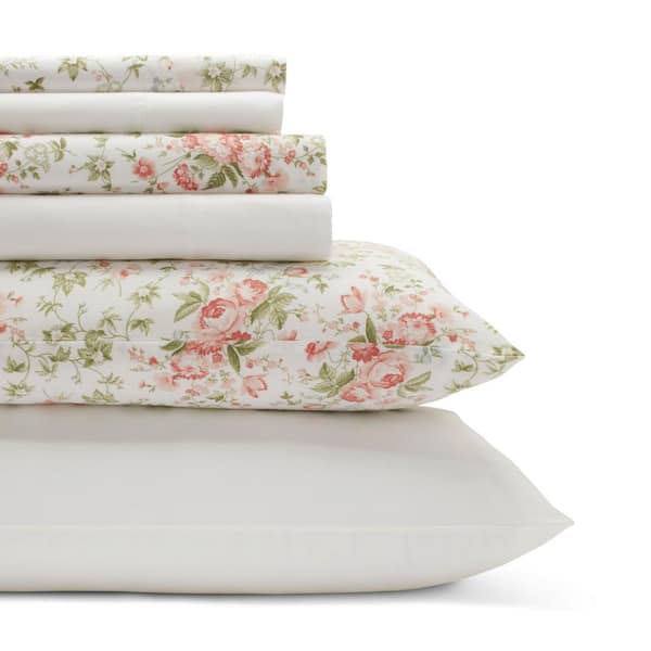 Laura Ashley Marissa 6-Piece Red Floral Cotton King Sheet Set