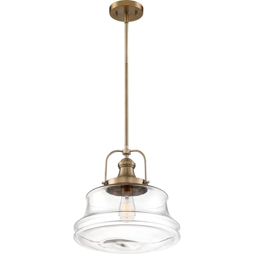 Basel 14'' Clear Glass Globe Pendant in Burnished Brass