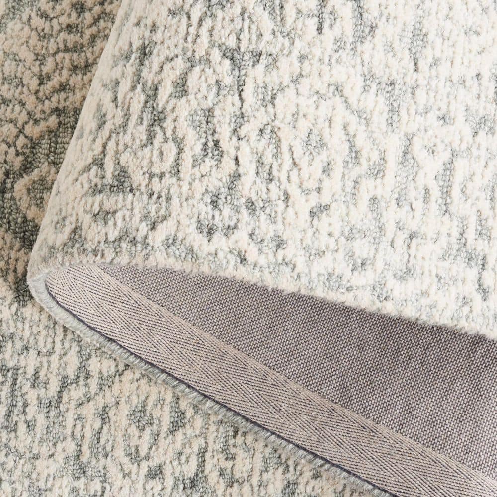 Ivory and Sage Geometric Wool Handmade Area Rug 5' x 8'